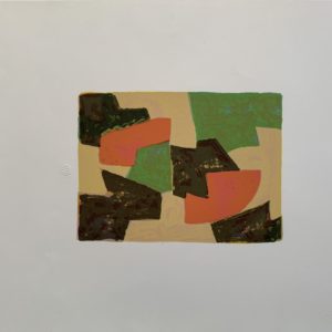 Composition verte, beige, rouge et brune